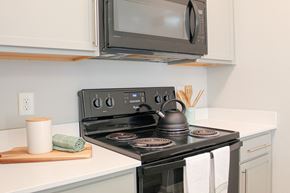 Spartanburg apartment for rent - a small kitchen with a stove and a microwave