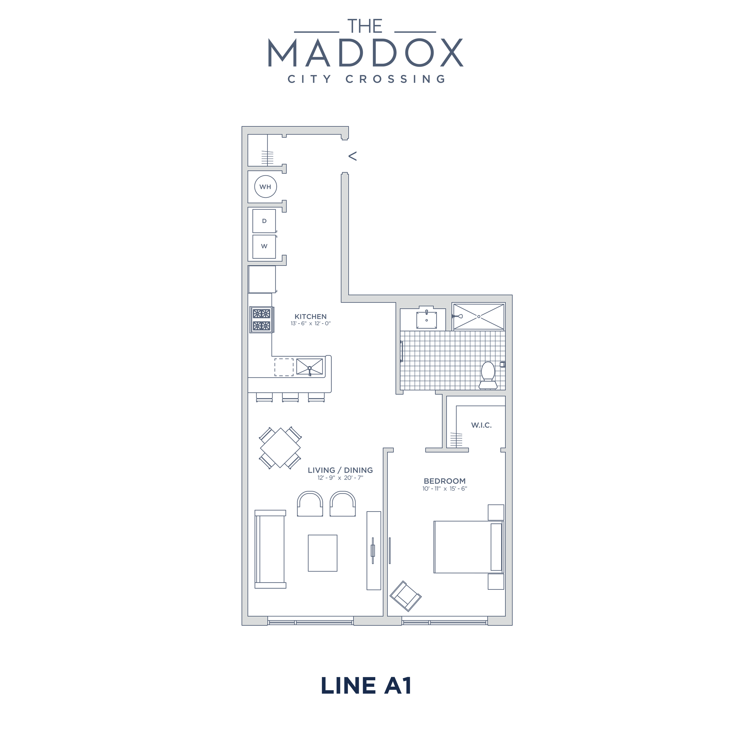 Floor plan for 1 bed, 1 bath, 823 sqft