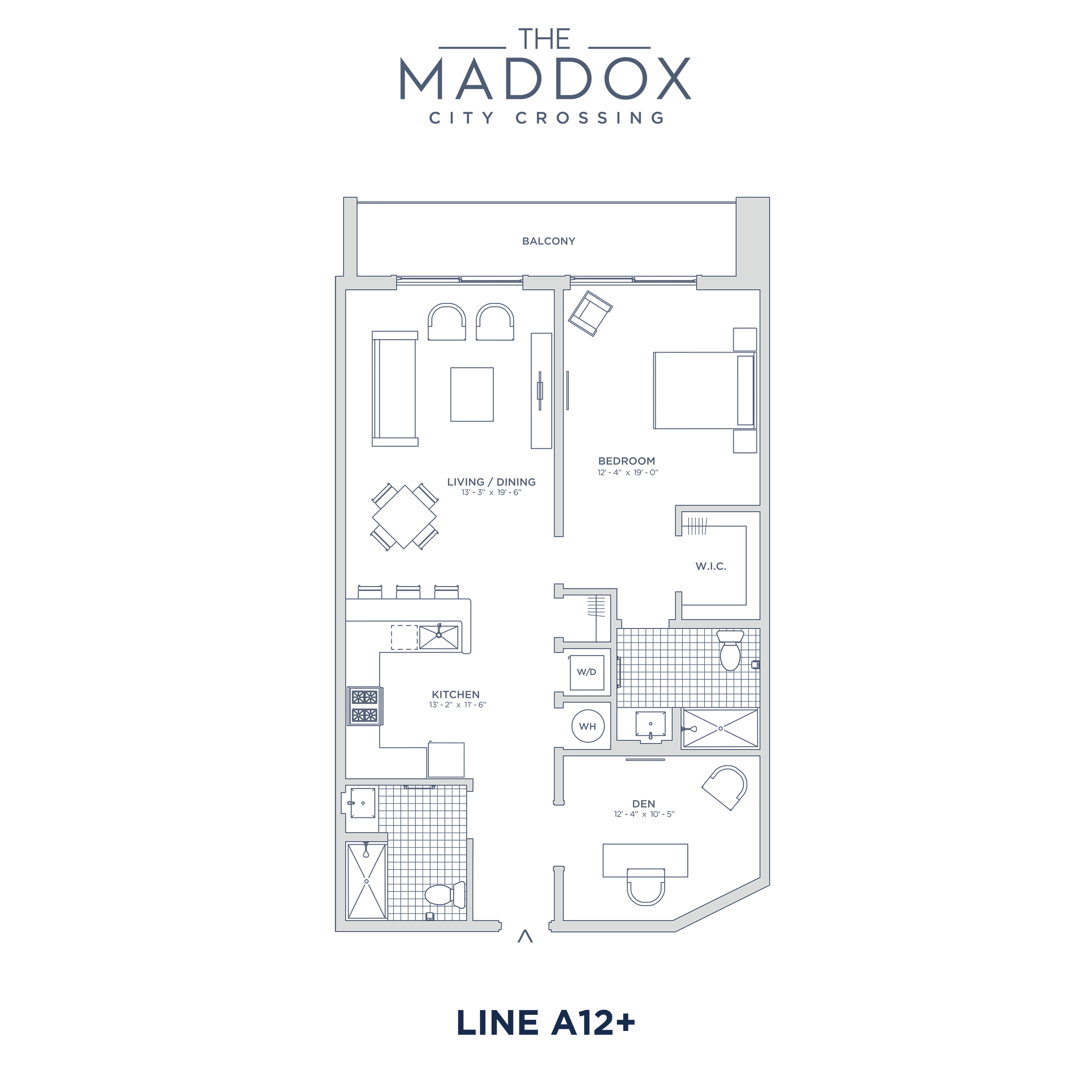 Floor plan for 1 bed, 2 baths, 1040 sqft