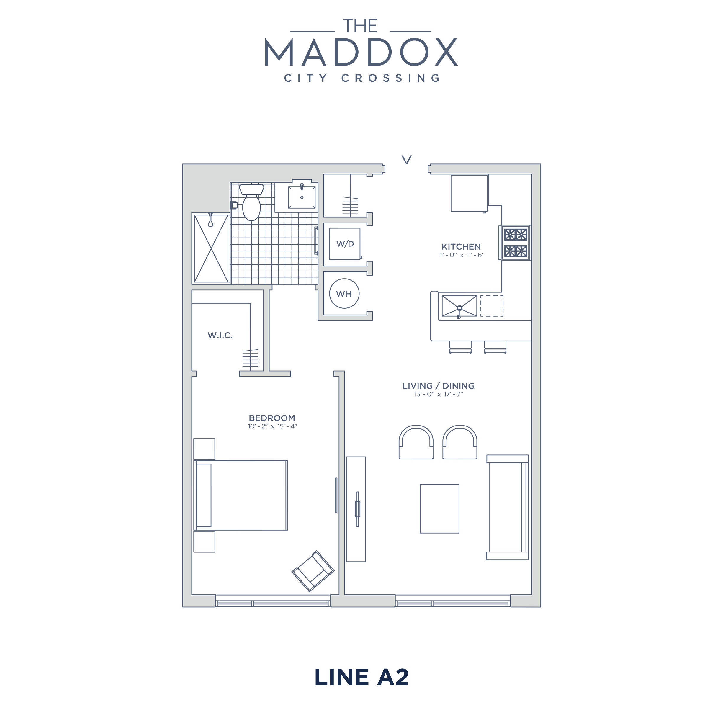 Floor plan for 1 bed, 1 bath, 673 sqft