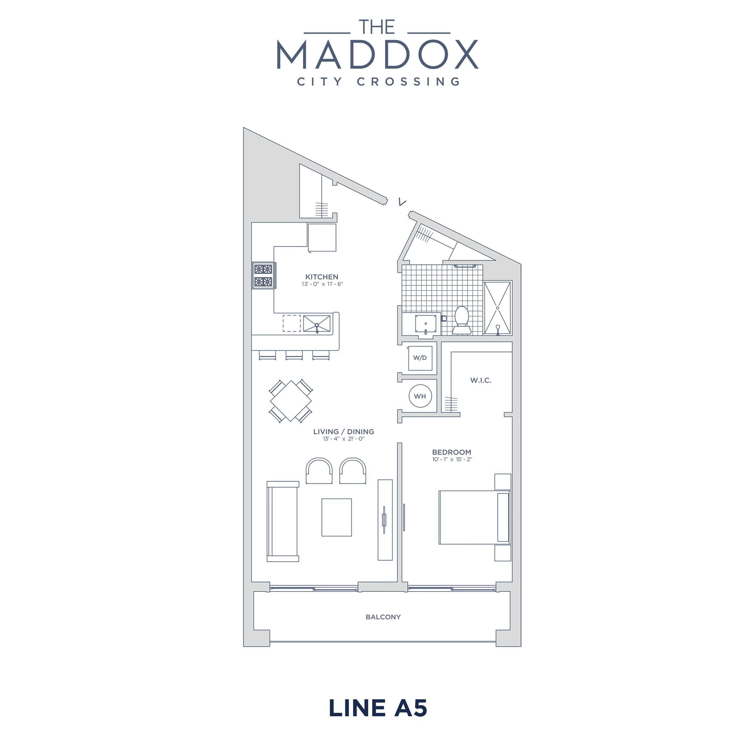 Floor plan for 1 bed, 1 bath, 807 sqft