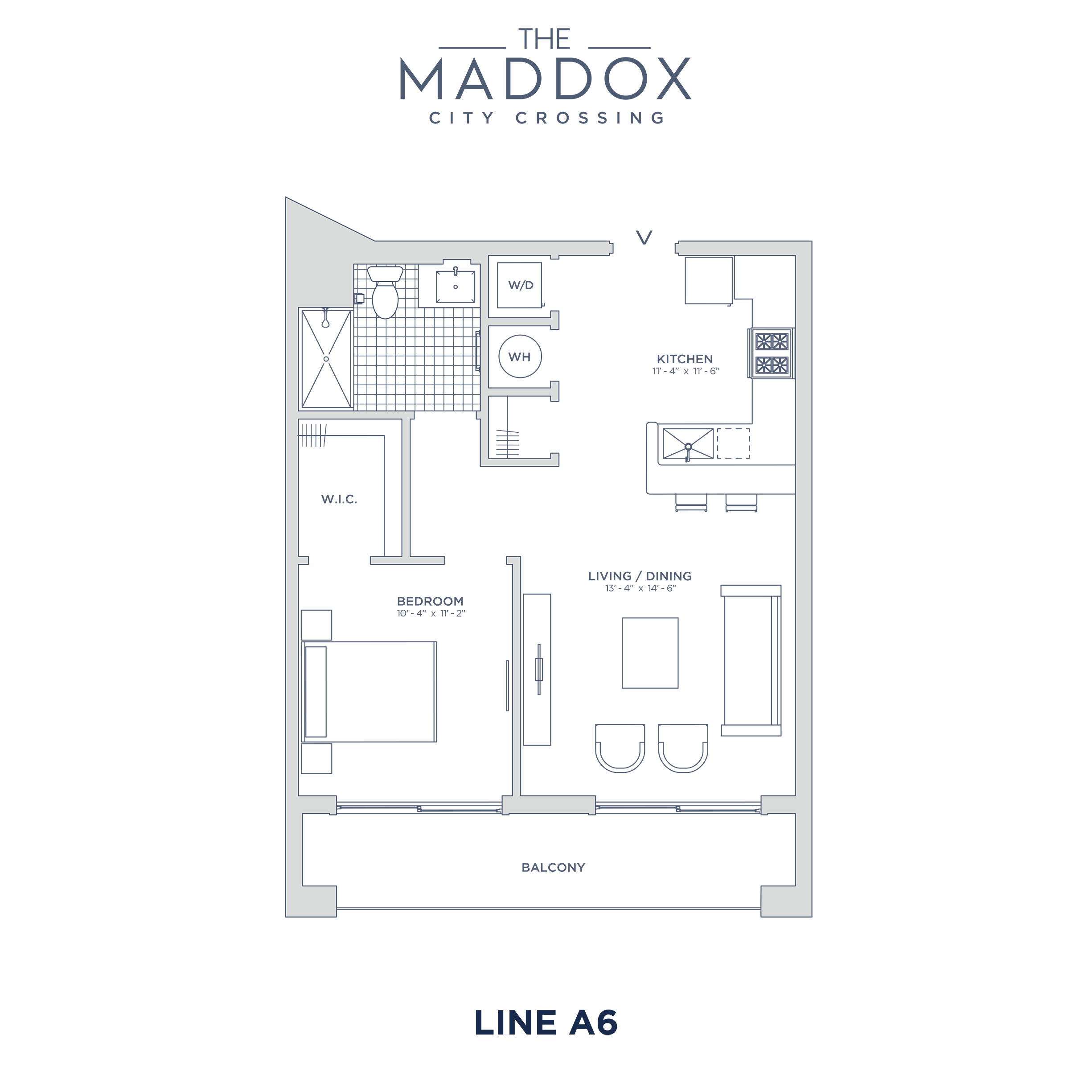 Floor plan for 1 bed, 1 bath, 609 sqft