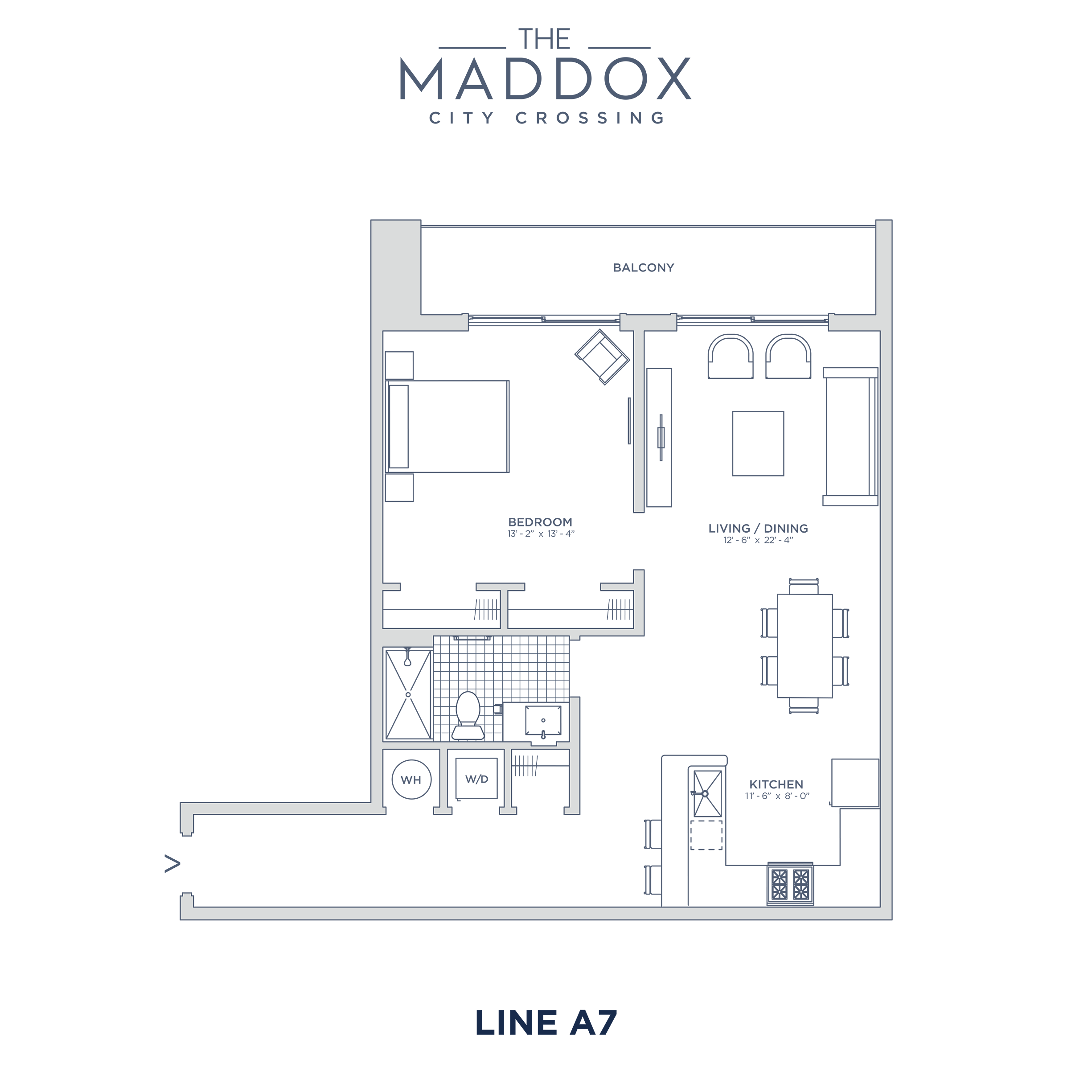 Floor plan for 1 bed, 1 bath, 795 sqft