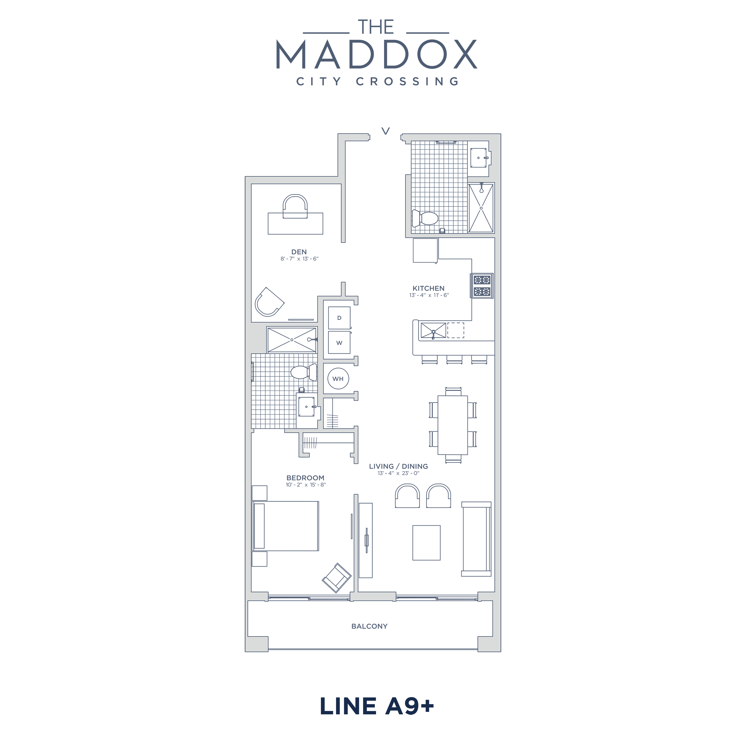 Floor plan for 1 bed, 2 baths, 996 sqft