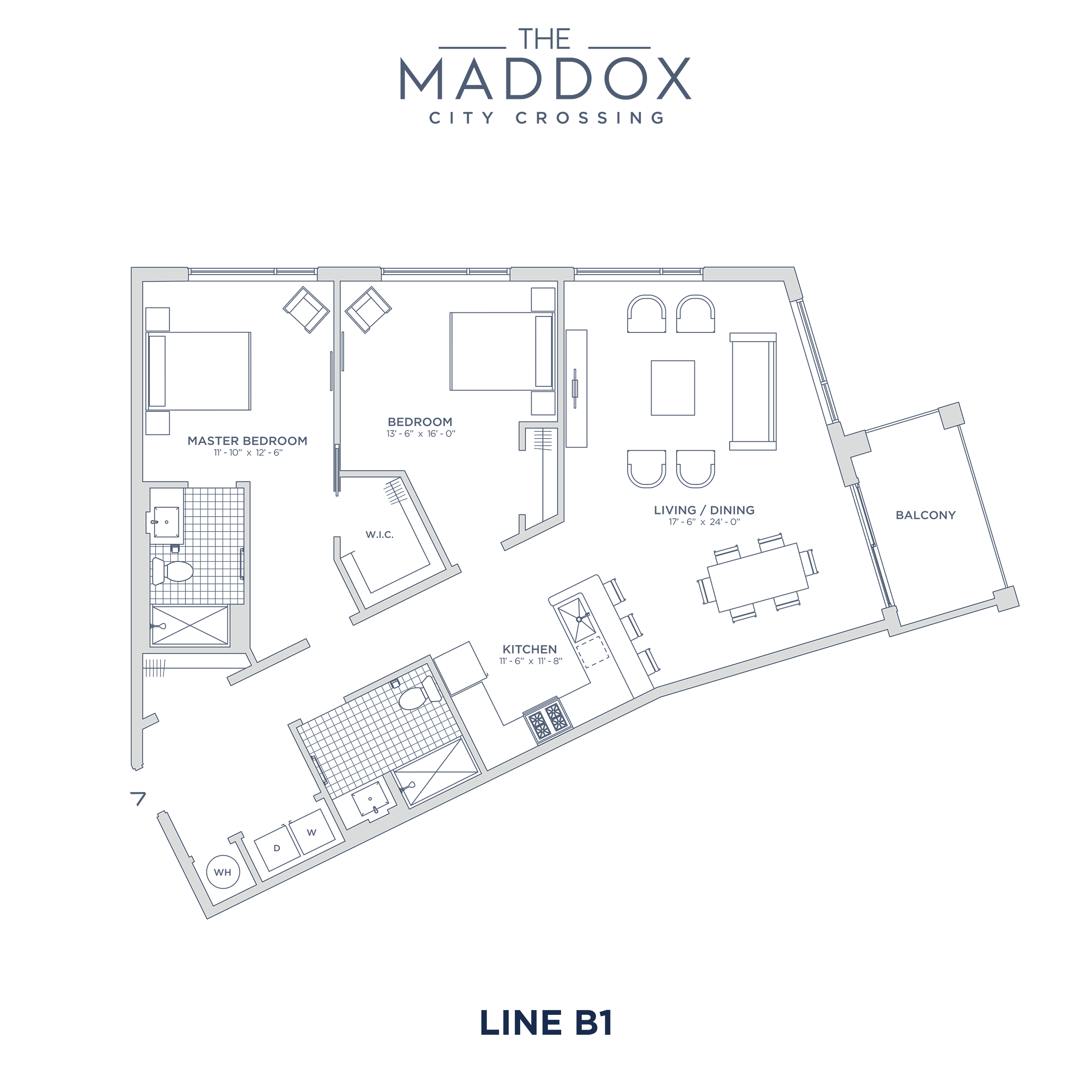 Floor plan for 2 beds, 2 baths, 1276 sqft
