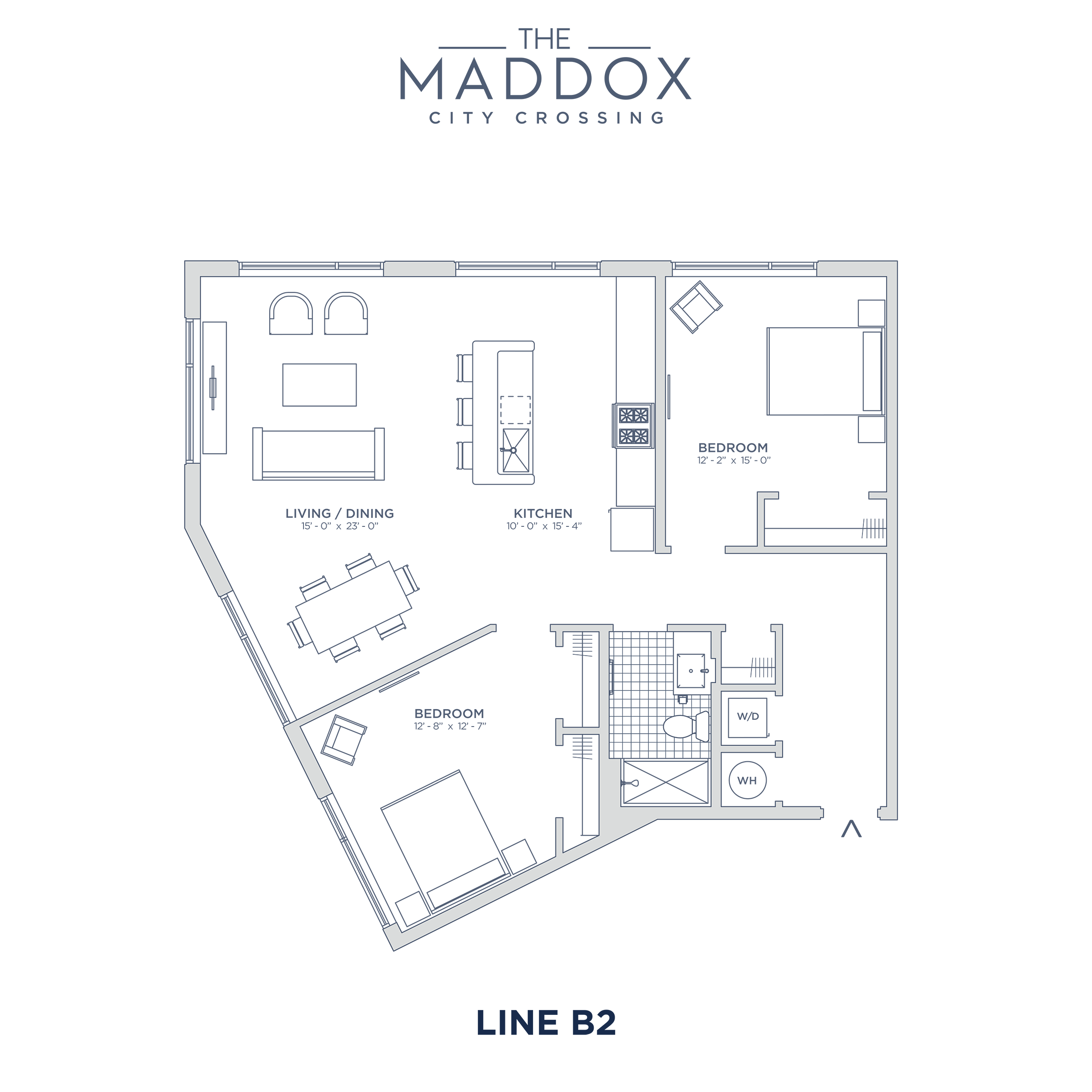 Floor plan for 2 beds, 1 bath, 1065 sqft