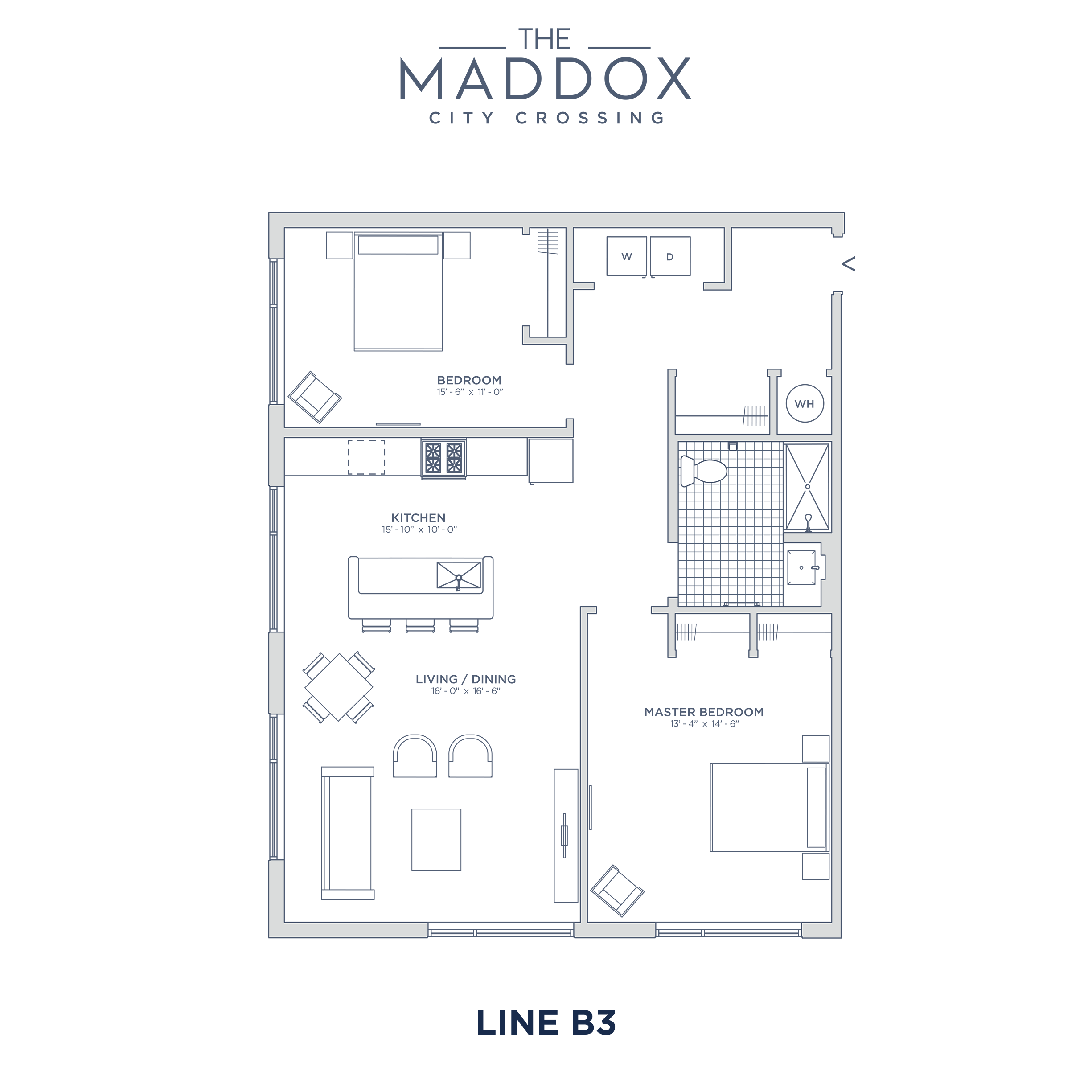 Floor plan for 2 beds, 1 bath, 1133 sqft