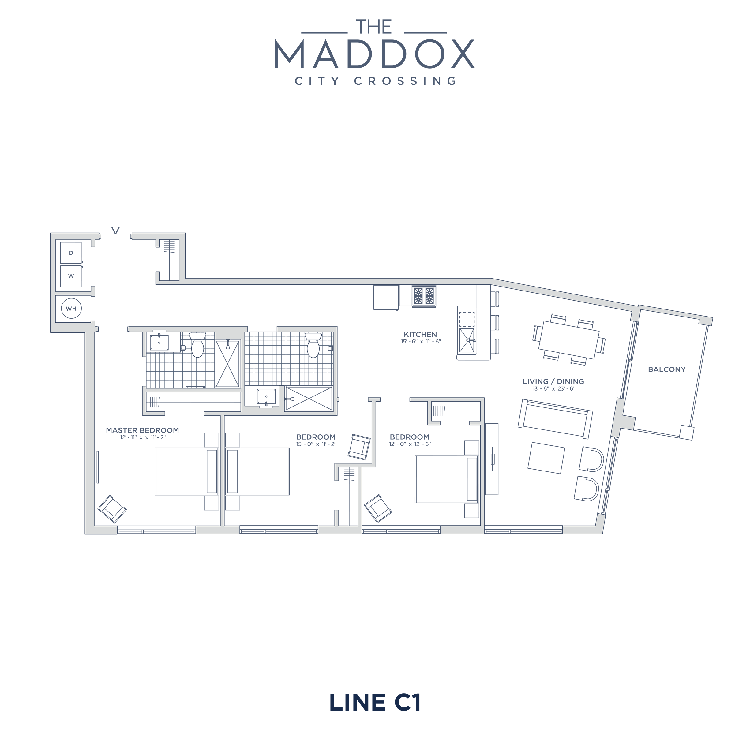 Floor plan for 3 beds, 2 baths, 1318 sqft