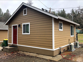 Placerville apartment for rent - A small house with a red door and two windows.