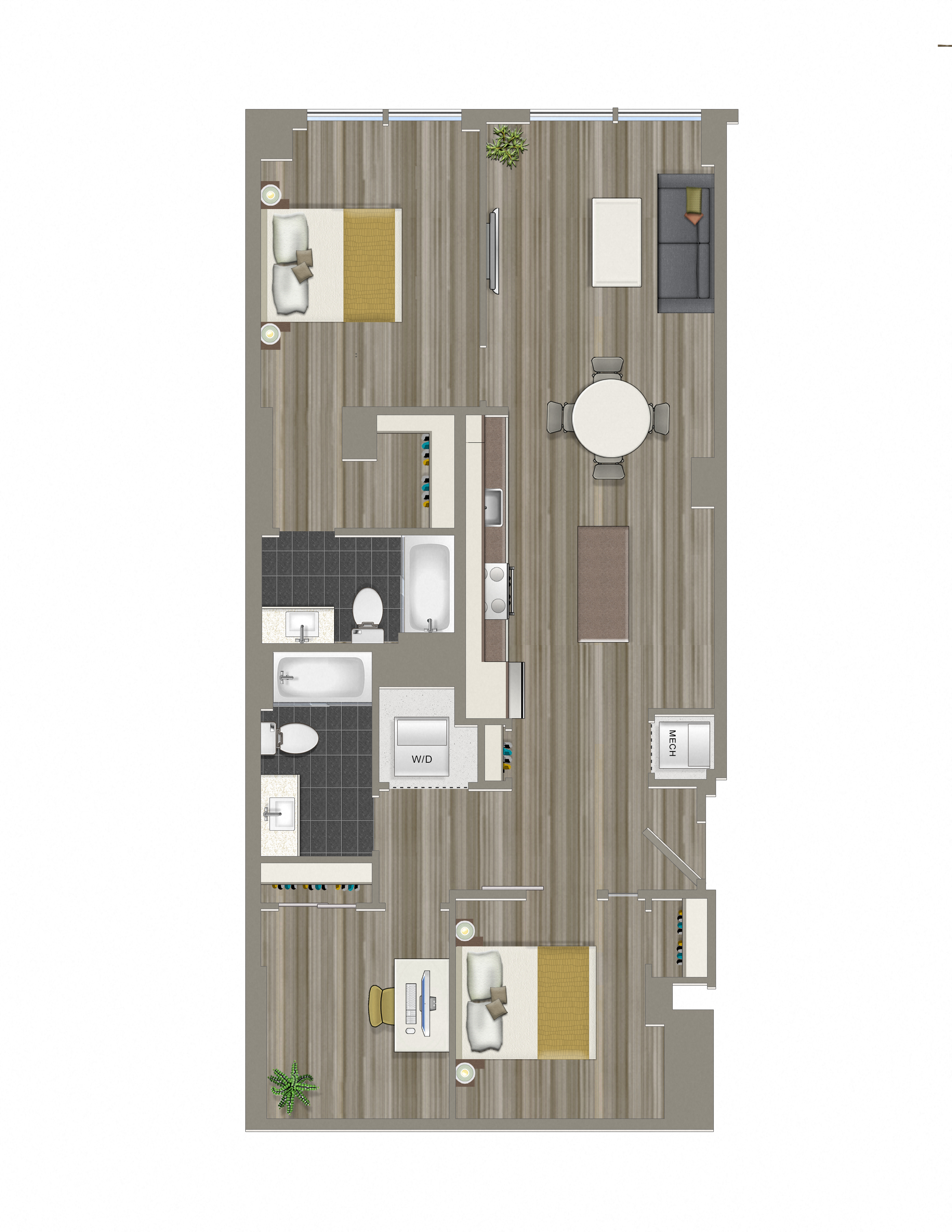 Floor plan for 2 beds, 2 baths, 1187 sqft