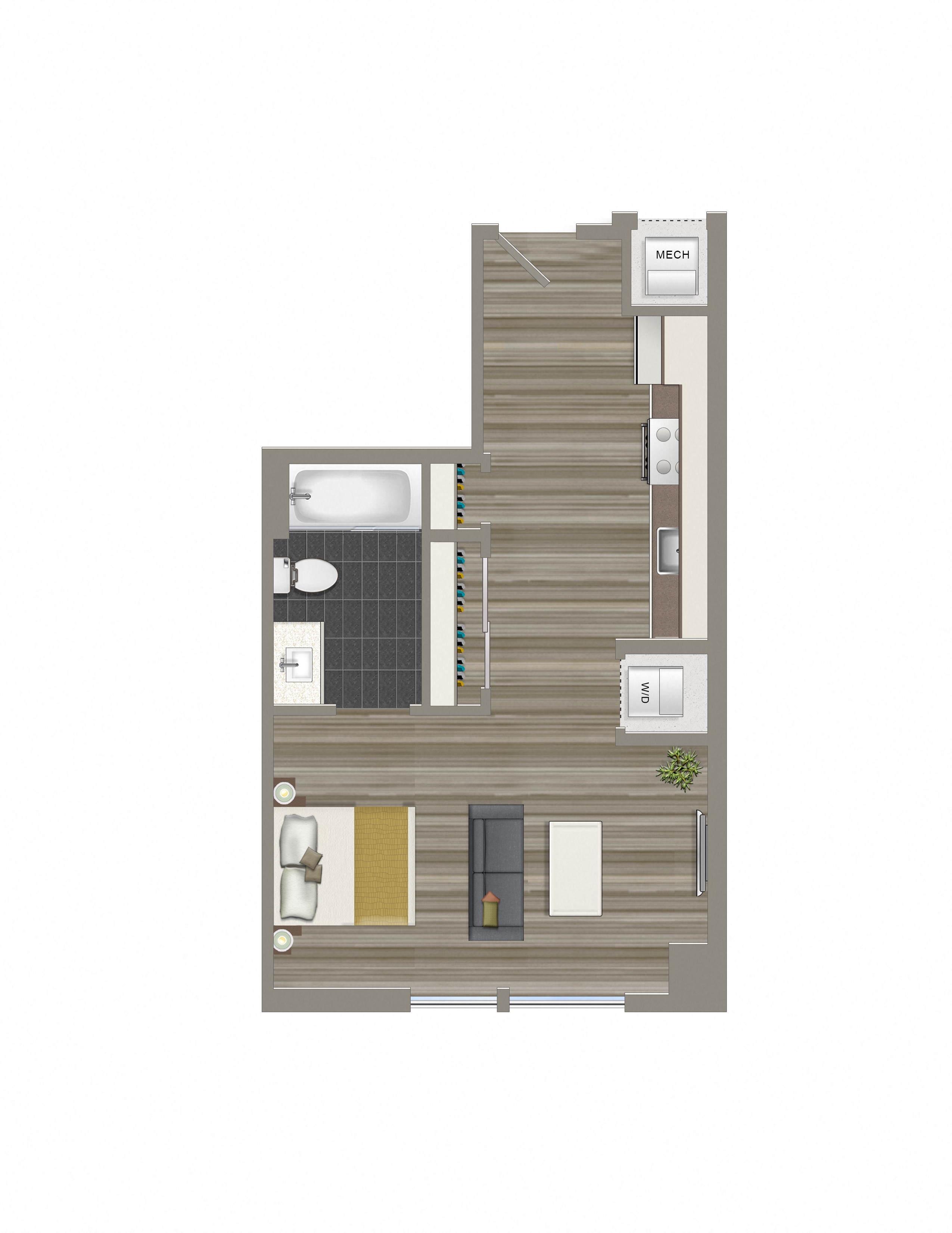Floor plan for studio, 1 bath, 422 sqft