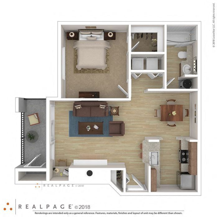 Floor plan for 1 bed, 1 bath, 700 sqft