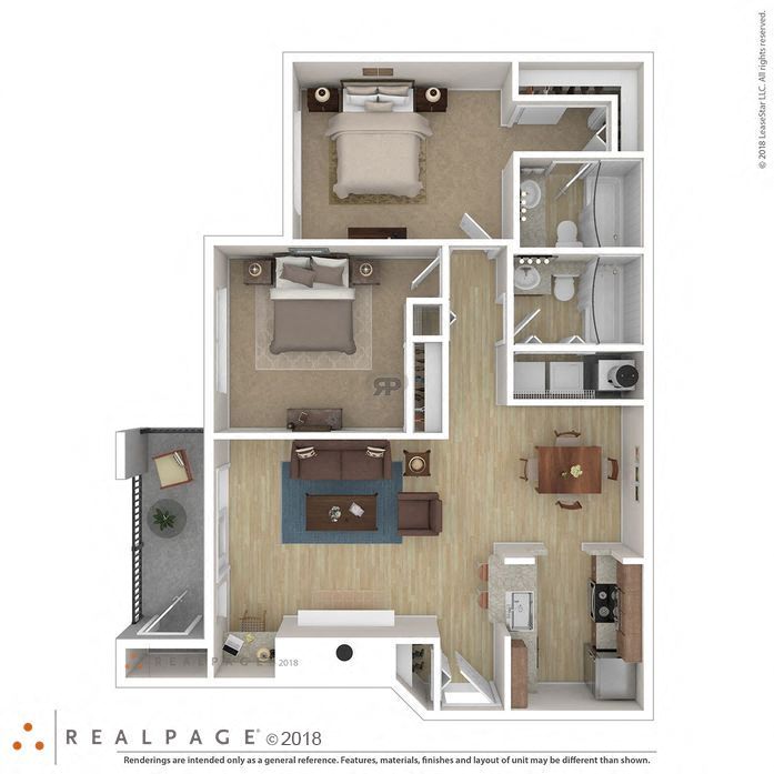 Floor plan for 2 beds, 2 baths, 921 sqft