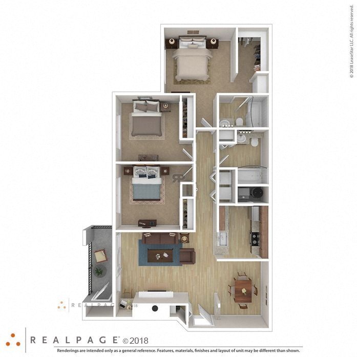 Floor plan for 3 beds, 2 baths, 1146 sqft