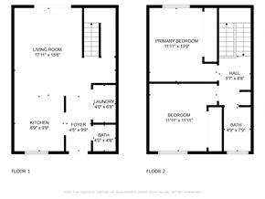 Atascadero apartment for rent - A floor plan for a home with two floors, a living room, kitchen, laundry, and bathrooms.