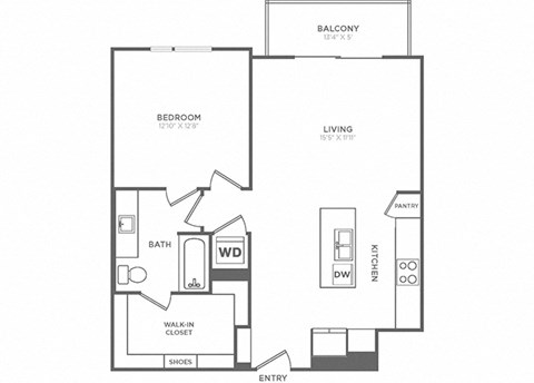 Floor plan for 1 bed, 1 bath, 852 sqft
