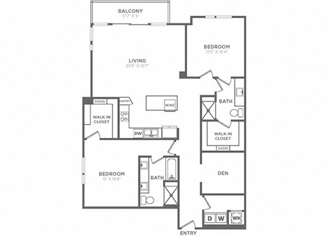Floor plan for 2 beds, 2 baths, 1590 sqft