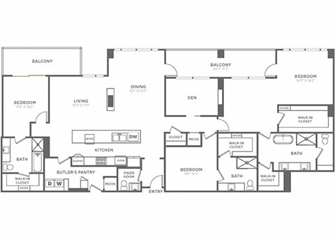 Floor plan for 3 beds, 3.5 baths, 2881 sqft