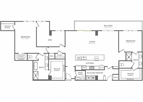 Floor plan for 2 beds, 2.5 baths, 2645 sqft