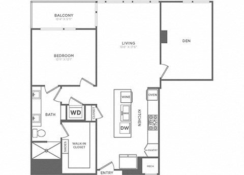 Floor plan for 1 bed, 1 bath, 1189 sqft