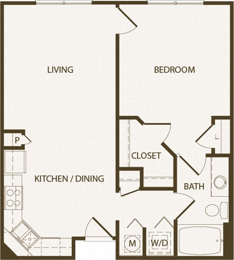 Floor plan for 1 bed, 1 bath