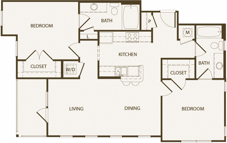 Floor plan for 2 beds, 2 baths