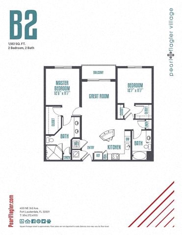 Floor plan for 2 beds, 2 baths, 1192 sqft