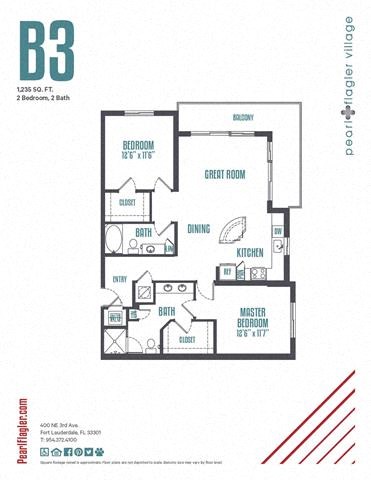 Floor plan for 2 beds, 2 baths, 1235 sqft