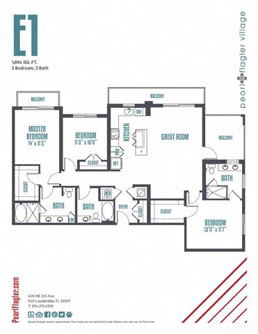 Floor plan for 3 beds, 3 baths, 1694 sqft