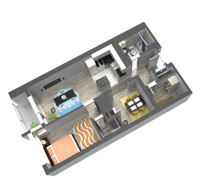 Floor plan for 1 bed, 1 bath, 805 sqft