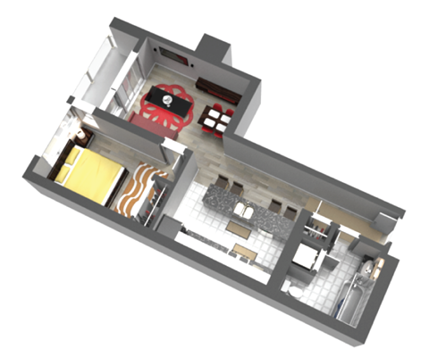 Floor plan for 1 bed, 1 bath, 668 sqft