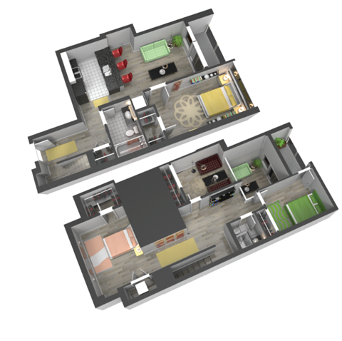 Floor plan for 3 beds, 2 baths, 1379 sqft