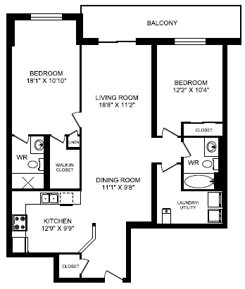 Floor plan for 2 beds, 2 baths, 1190 sqft
