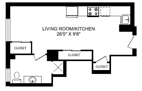 Floor plan for studio, 1 bath, 425 sqft