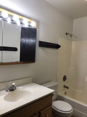 Island Lake apartment for rent - a bathroom with a white sink and a toilet
