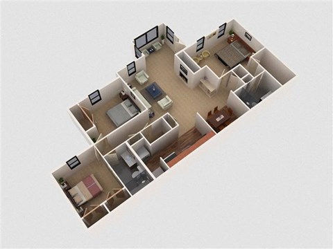 Floor plan for 3 beds, 2 baths, 1370 sqft