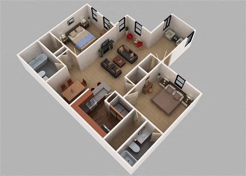 Floor plan for 2 beds, 2 baths, 1150 sqft