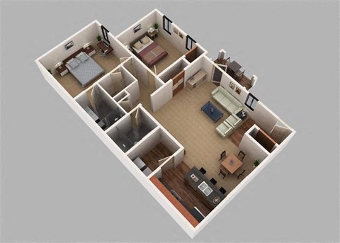 Floor plan for 2 beds, 2 baths, 1170 sqft