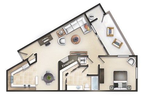 Floor plan for 1 bed, 1 bath, 800 sqft