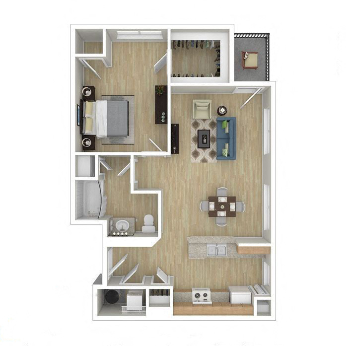 Floor plan for 1 bed, 1 bath, 827 sqft