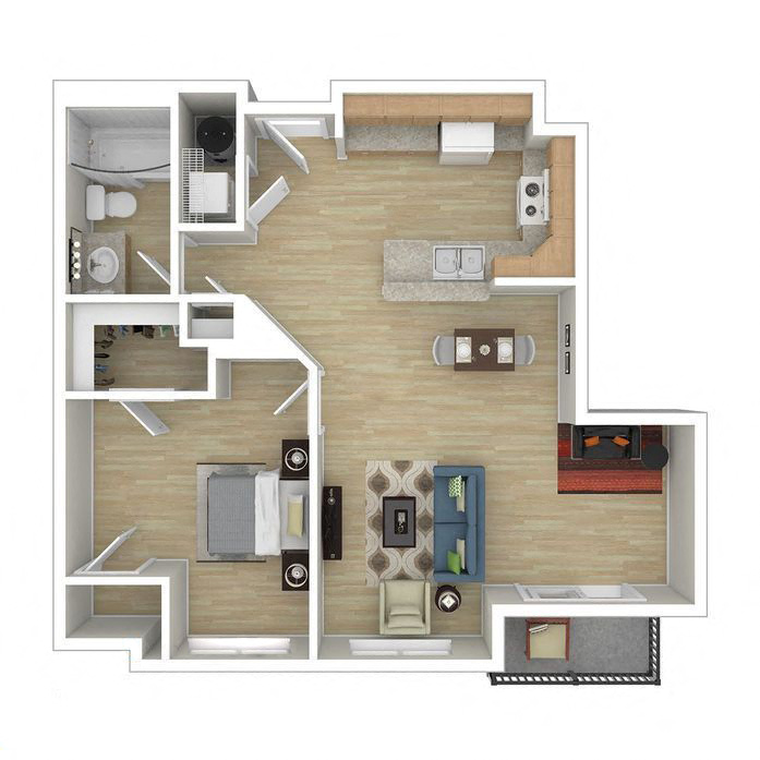 Floor plan for 1 bed, 1 bath, 959 sqft