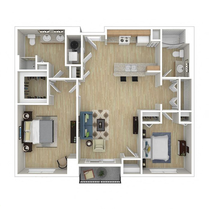 Floor plan for 2 beds, 2 baths, 1122 sqft
