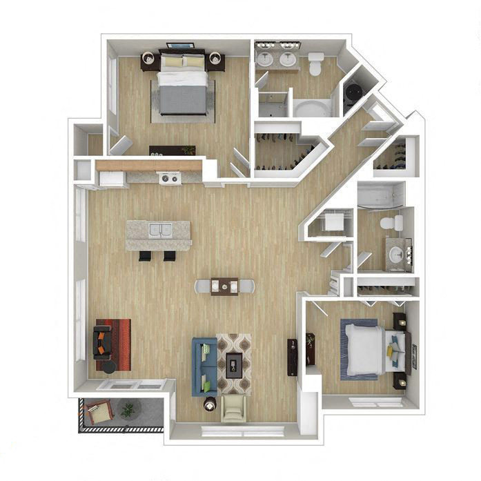 Floor plan for 2 beds, 2 baths, 1418 sqft