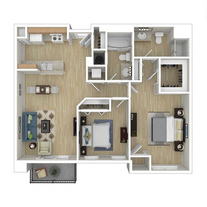 Floor plan for 2 beds, 2 baths, 1081 sqft
