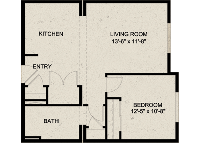 Floor plan for 1 bed, 1 bath, 585 sqft