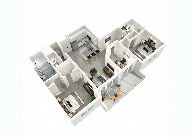 Floor plan for 2 beds, 2 baths, 1156 sqft