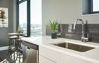 Quartz countertops with under-mount sinks