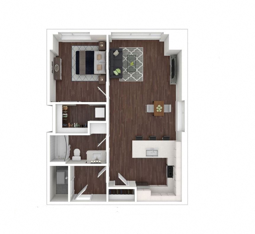 Floor plan for 1 bed, 1 bath, 862 sqft
