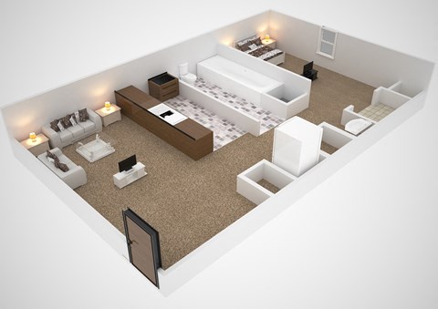 Floor plan for 1 bed, 1 bath, 420 sqft