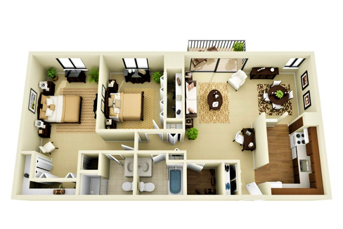 Floor plan for 2 beds, 2 baths, 1150 sqft